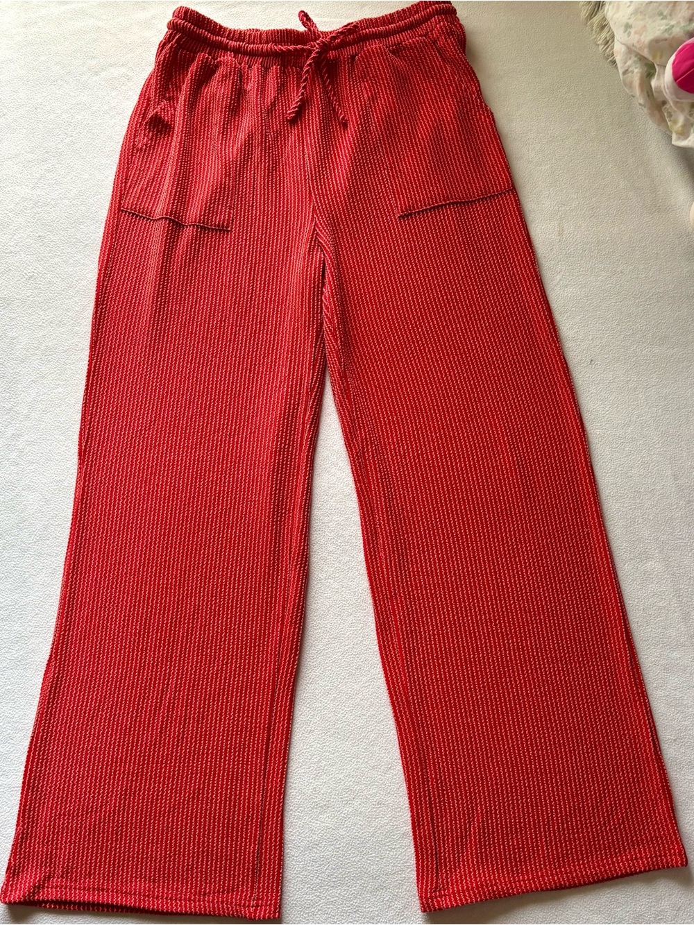 Women’s Red Knit Wide-Leg Bottoms - Cozy Lounge Pants